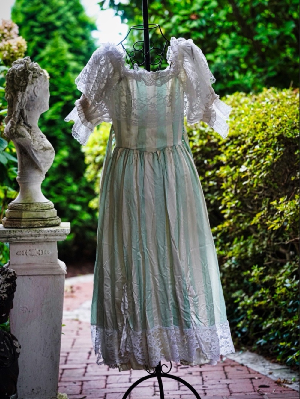 Vintage Precious Moments Striped Lace Dress